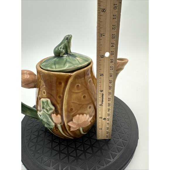 Studio Art Pottery Frog Brown Teapot Pink/Green EUC - Picture 6 of 9